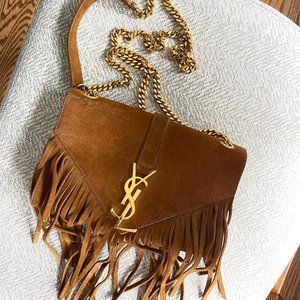 YVES SAINT LAURENT Suede Monogramme Fringe Bag